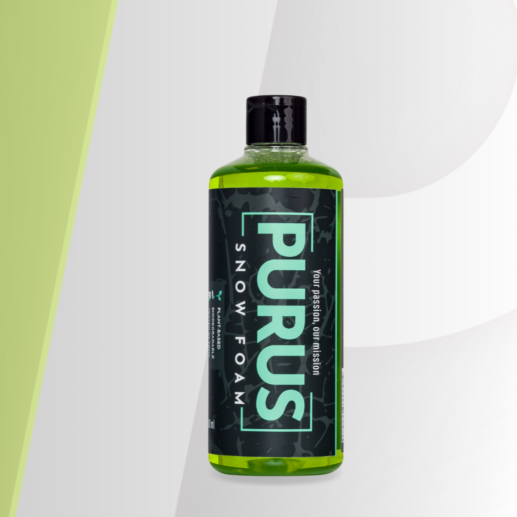 Groene PURUS Snow Foam fles van 500ml voor veilige, pH-neutrale pre-wash met dikke schuimlaag en frisse geur