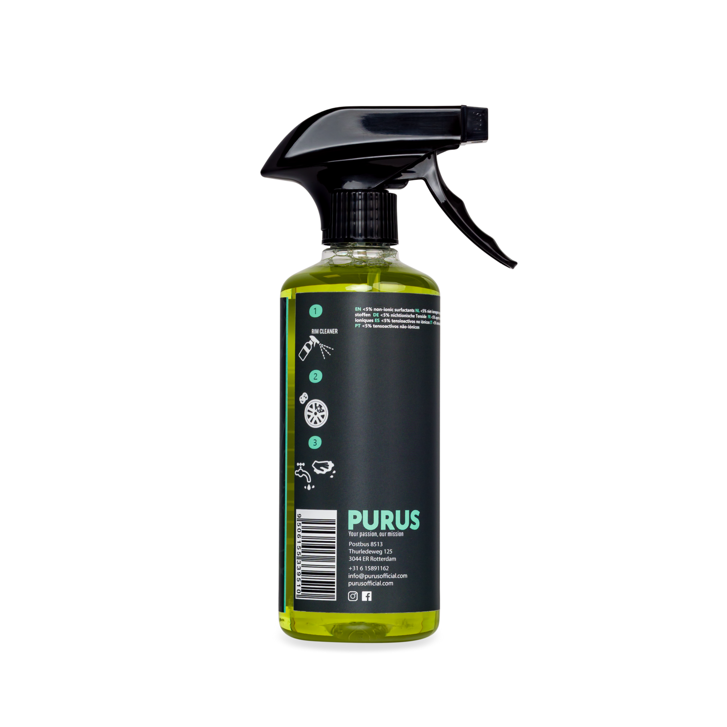 Rim Cleaner 500ml voor veilig verwijderen van remstof en vuil op lichtmetalen velgen, duurzaam en geschikt voor elke wasbeurt.