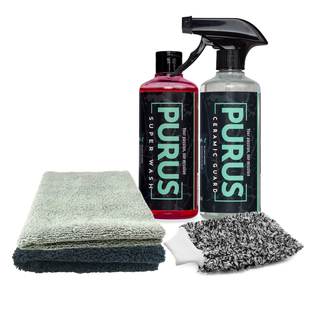 Ultimate Protection Kit met PURUS Super Wash, Ceramic Guard, microvezeldoeken en washandschoen voor autolakbescherming en reiniging