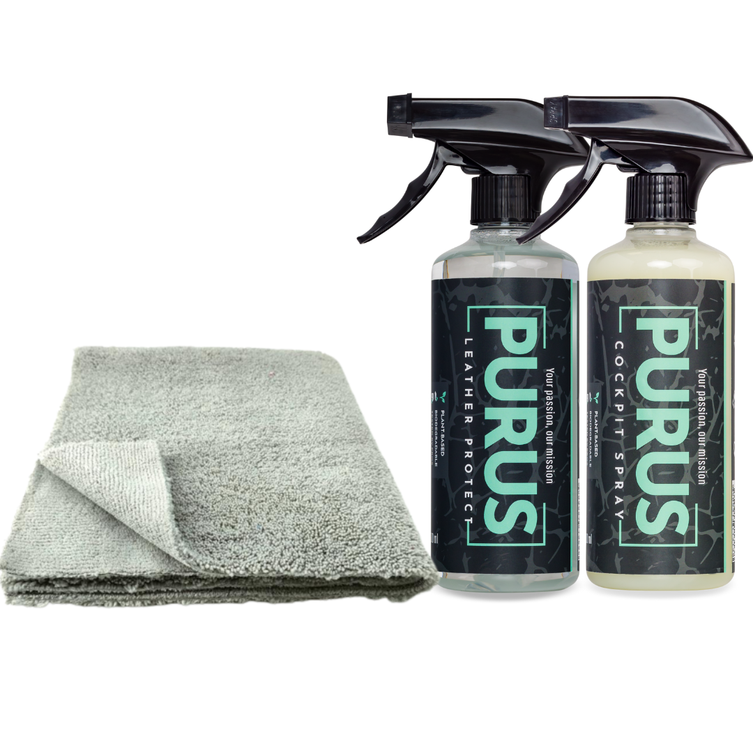 Interior Kit - Leather met PURUS Leather Protect, Cockpit Spray en microvezeldoek voor autointerieurverzorging